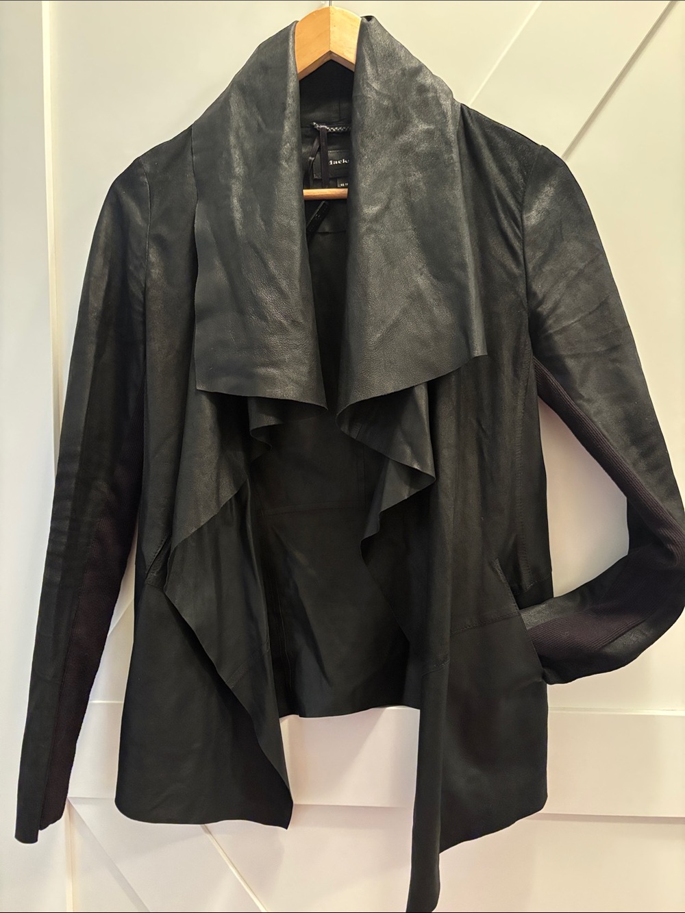 Mackage Black Draped Leather Jacket
